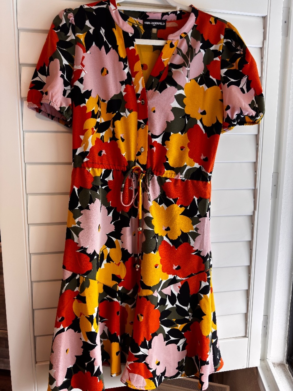 Karl Lagerfeld Bold Floral Midi Dress in Red, Yellow, Pink, Black
